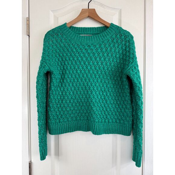 LOFT Women's Chunky Knit Sweater Drop Shoulder Green Size S Small - Picture 1 of 10